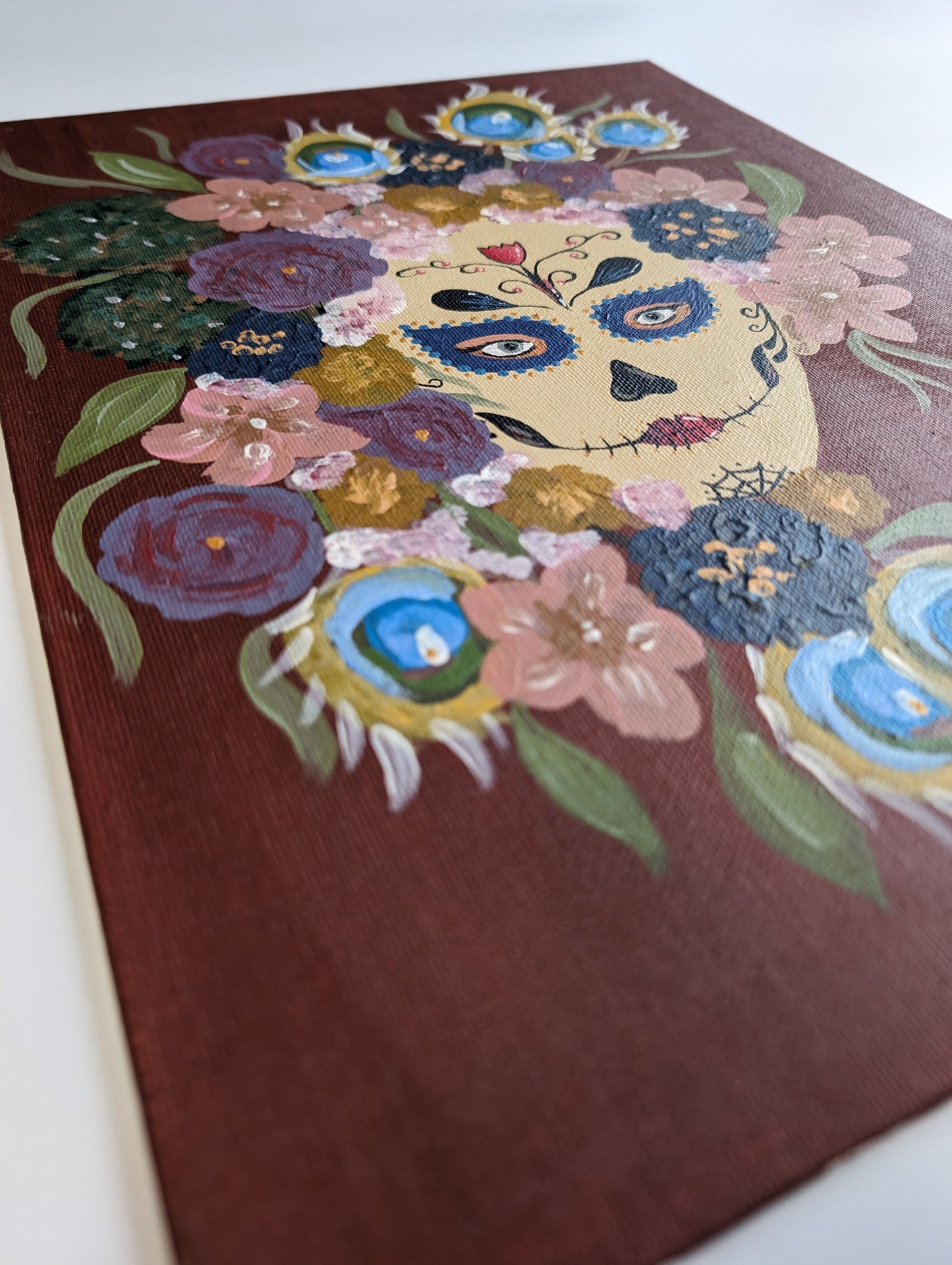 Catrina with Peacock Feathers – Acrylic Painting