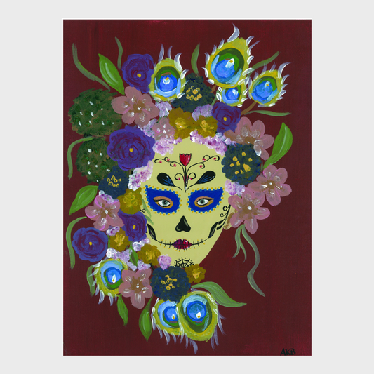 Catrina with Peacock Feathers – Acrylic Painting