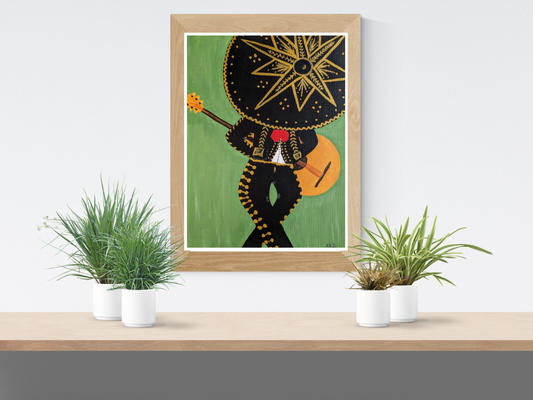 Additional detail view of Mariachi acrylic painting