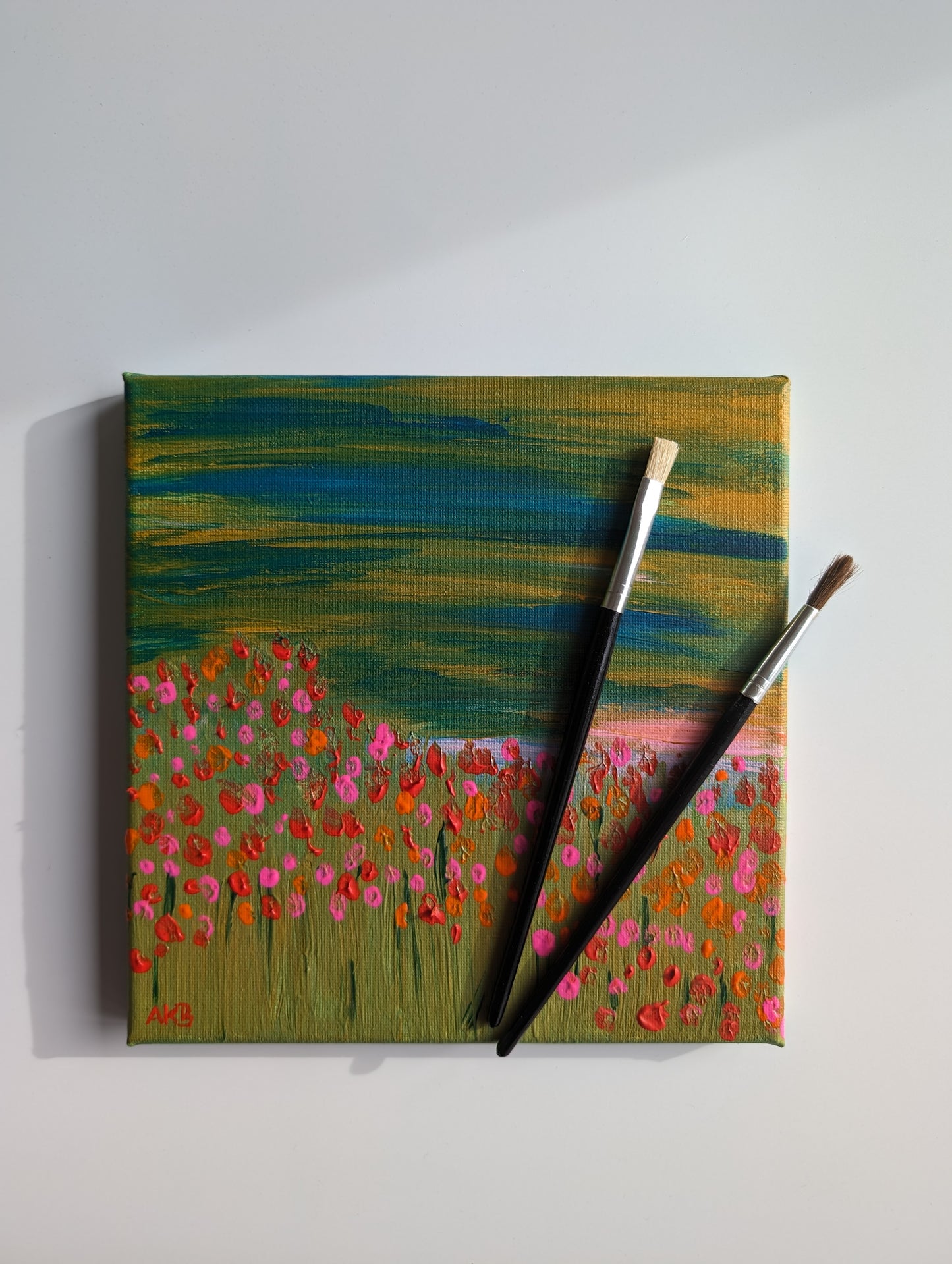 Landscape with flower meadow – Acrylic Painting